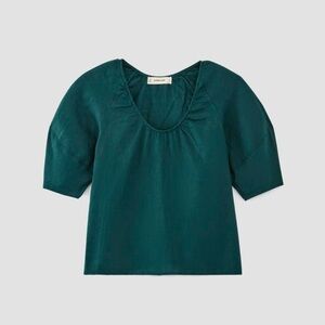 Everlane Green and Blue Relaxed Ruched Blouse